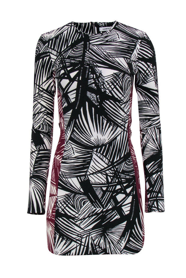 Current Boutique-Elizabeth & James - Black, White & Maroon Two-Toned Tropical Print Bodycon Dress Sz 2