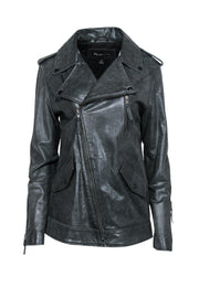 Current Boutique-Elizabeth & James - Dark Green Leather Oversized Moto Jacket Sz S