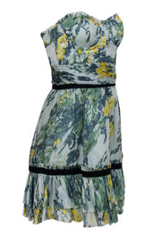 Current Boutique-Elizabeth & James - Green Printed Silk Floral Strapless Dress Sz 4