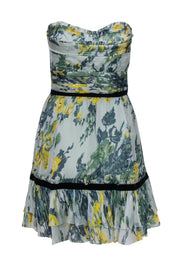 Current Boutique-Elizabeth & James - Green Printed Silk Floral Strapless Dress Sz 4