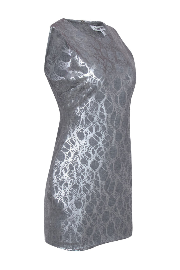 Current Boutique-Elizabeth & James - Grey Bodycon Cocktail Dress w/ Silver Metallic Abstract Print Sz 8