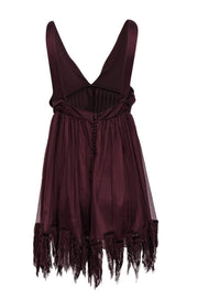 Current Boutique-Elizabeth & James - Maroon Crinkled Plunge Dress w/ Fringe Hem Sz M