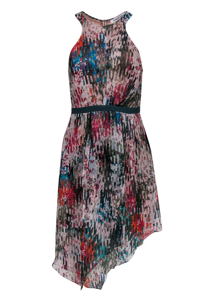 Current Boutique-Elizabeth & James - Multicolor Abstract Print & Striped Sleeveless Dress w/ Asymmetrical Hem Sz 4