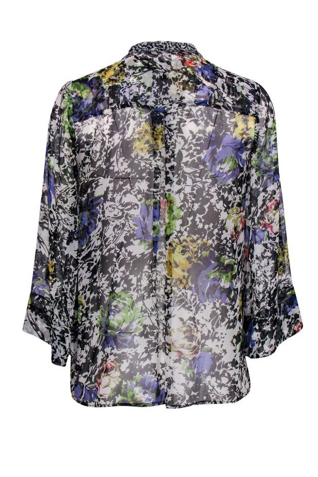 Current Boutique-Elizabeth & James - Multicolor Floral Silk Semi-Sheer Butterfly Wing Top Sz XS