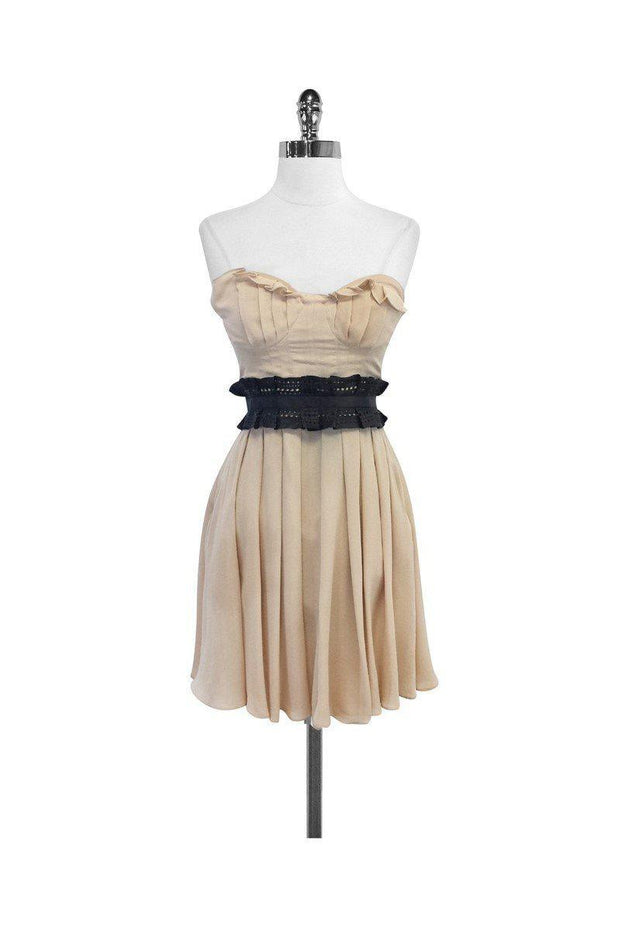 Current Boutique-Elizabeth & James - Nude Silk & Leather Strapless Dress Sz 2