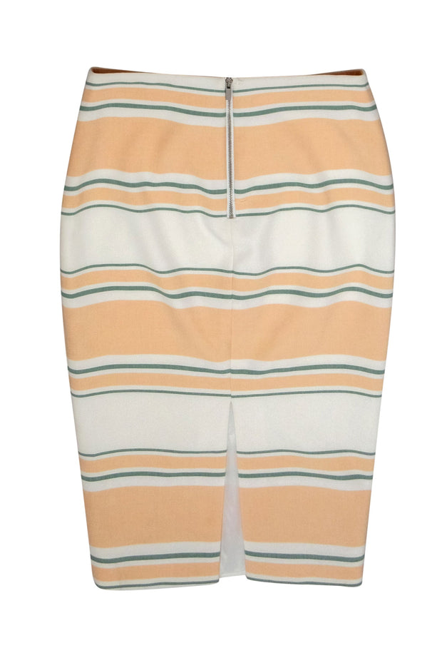 Current Boutique-Elizabeth & James - Peach, Green & White Striped Pencil Skirt Sz 4