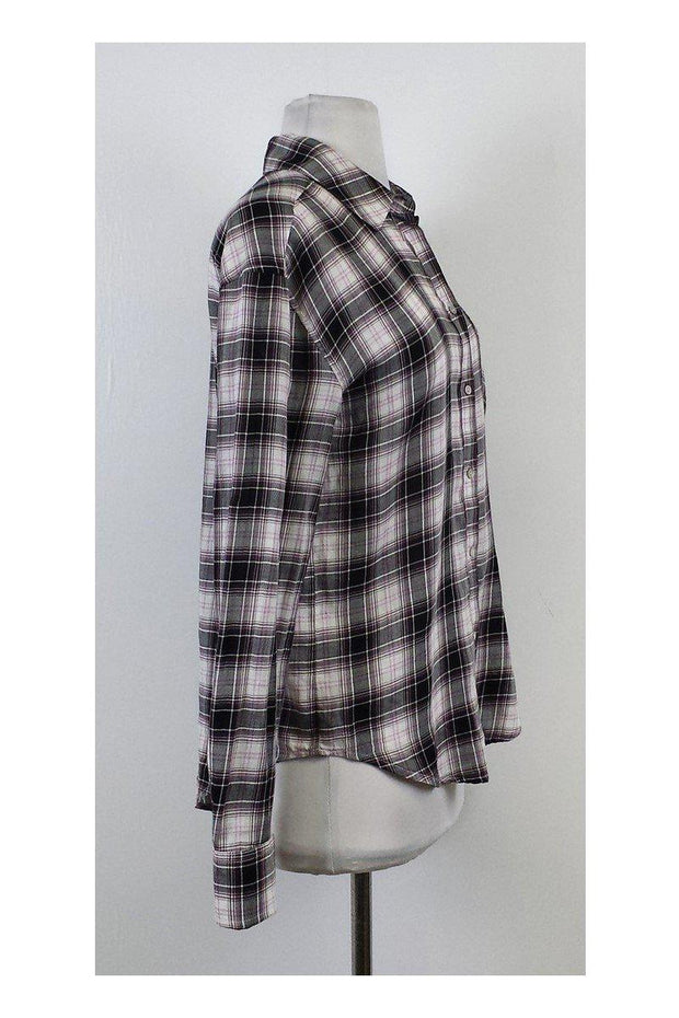 Current Boutique-Elizabeth & James - Purple White & Black Plaid Cotton Button-Up Sz XS