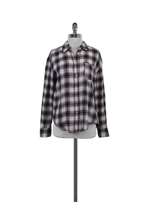 Current Boutique-Elizabeth & James - Purple White & Black Plaid Cotton Button-Up Sz XS