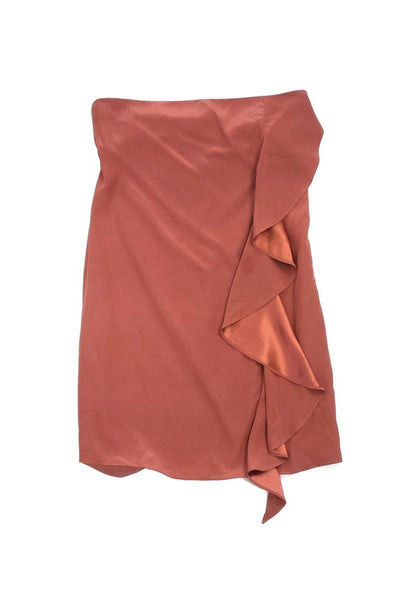 Current Boutique-Elizabeth & James - Rust Silk Side Ruffle Strapless Dress Sz 2