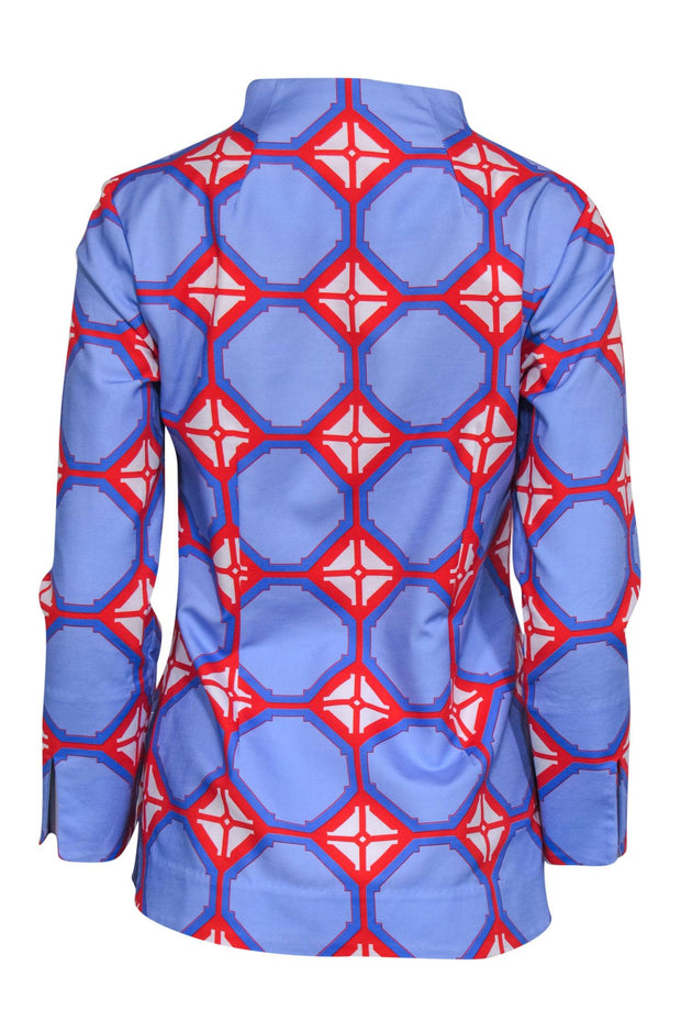 Current Boutique-Elizabeth McKay - Periwinkle, Blue, Red & White Geometric Print Cotton Tunic Sz 2