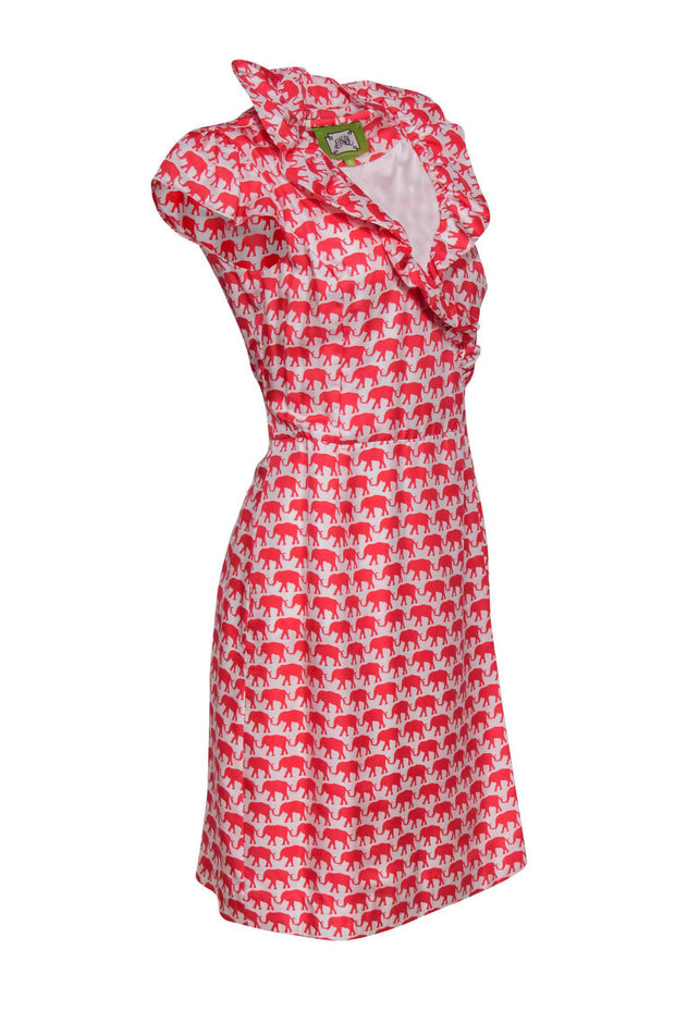 Current Boutique-Elizabeth McKay - Pink & White Elephant Print Silk Wrap Dress Sz 8
