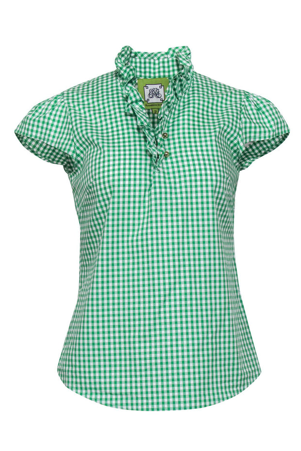Current Boutique-Elizabeth McKay - White & Green Plaid Short Sleeve Top Sz 2