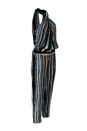 Current Boutique-Ella Moss - Black, Blue & Orange Printed Sleeveless Straight Leg Jumpsuit Sz L