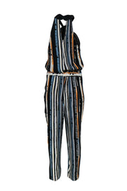 Current Boutique-Ella Moss - Black, Blue & Orange Printed Sleeveless Straight Leg Jumpsuit Sz L