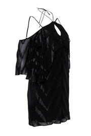 Current Boutique-Ella Moss - Black Cold-Shoulder Metallic Striped Ruffle Dress Sz S