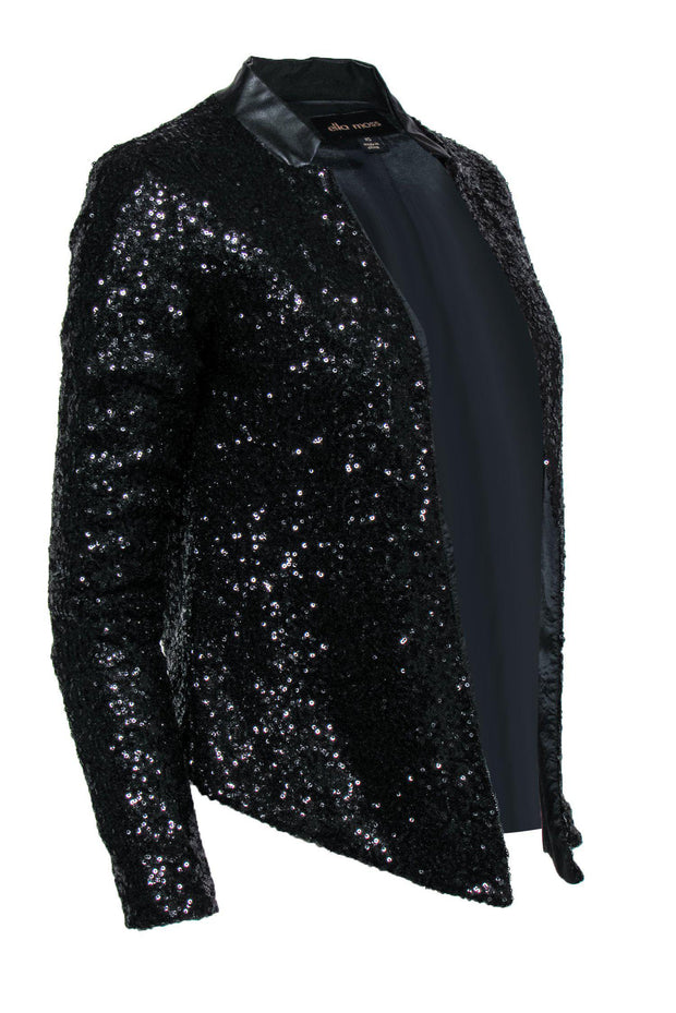 Current Boutique-Ella Moss - Black Sequin Open Jacket w/ Faux Fur Trim Sz XS