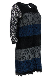 Current Boutique-Ella Moss - Dark Green, Navy & Black Colorblock Lace Dress Sz L