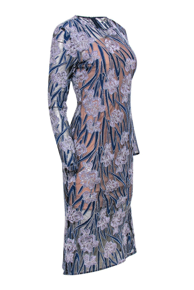 Current Boutique-Elliatt - Navy & Purple Floral Lace Fishtail Dress Sz M