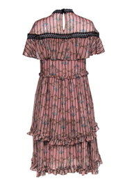 Current Boutique-Elliatt - Pink Floral Print & Striped Tiered "Matinee" Dress w/ Ruffled & Lace Trim Sz L