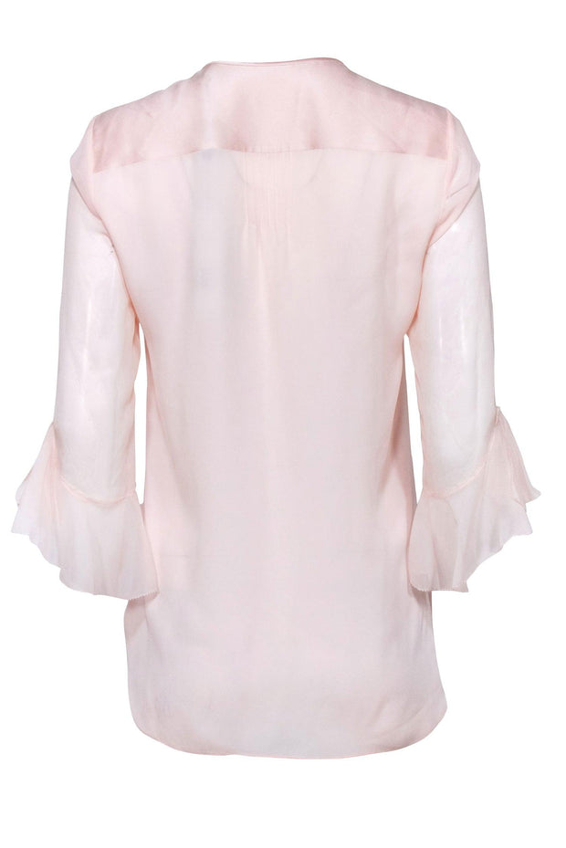 Current Boutique-Ellie Tahari - Blush Pink Silk Semi Sheer Crop Sleeve Blouse Sz XS