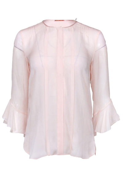 Current Boutique-Ellie Tahari - Blush Pink Silk Semi Sheer Crop Sleeve Blouse Sz XS