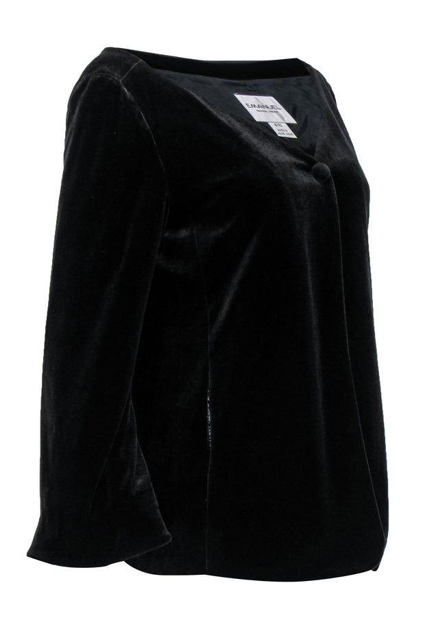 Current Boutique-Emanuel Ungaro - Black Velvet Wide Neck Button-Front Jacket Sz 8
