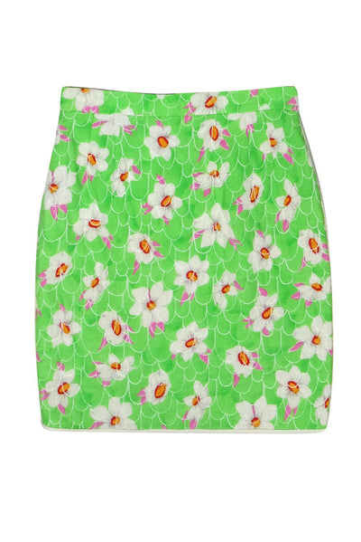 Current Boutique-Emanuel Ungaro - Vintage Lime Green Floral Print Pencil Skirt w/ Stitching Sz 8