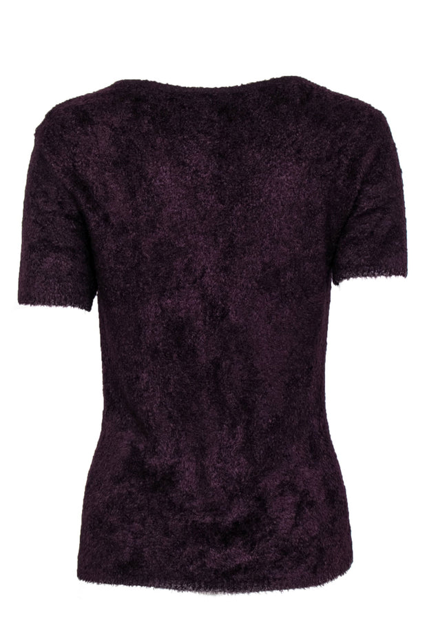 Current Boutique-Emanuel by Emanuel Ungaro - Burgundy Short Sleeve Fuzzy Shirt Sz M
