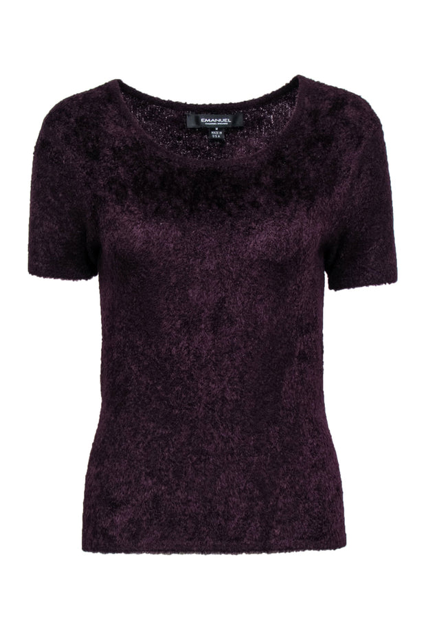 Current Boutique-Emanuel by Emanuel Ungaro - Burgundy Short Sleeve Fuzzy Shirt Sz M