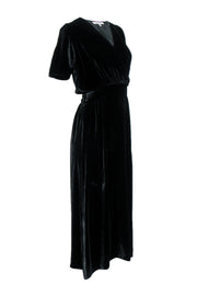 Current Boutique-Emerson Fry - Black Velvet Faux Wrap Long Column Dress Sz M