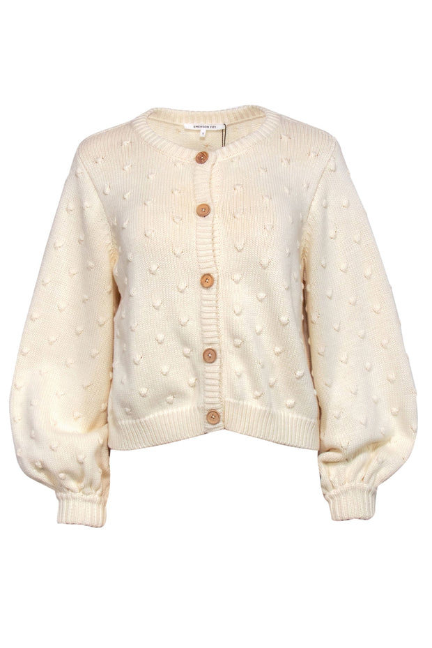 Current Boutique-Emerson Fry - Ivory Cotton Puff Sleeve Textured Dot Cardigan Sz S