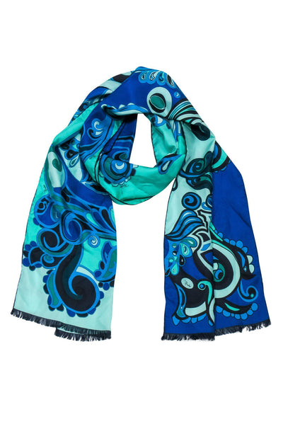 Current Boutique-Emilio Pucci - Blue Paisley Printed Silk Scarf