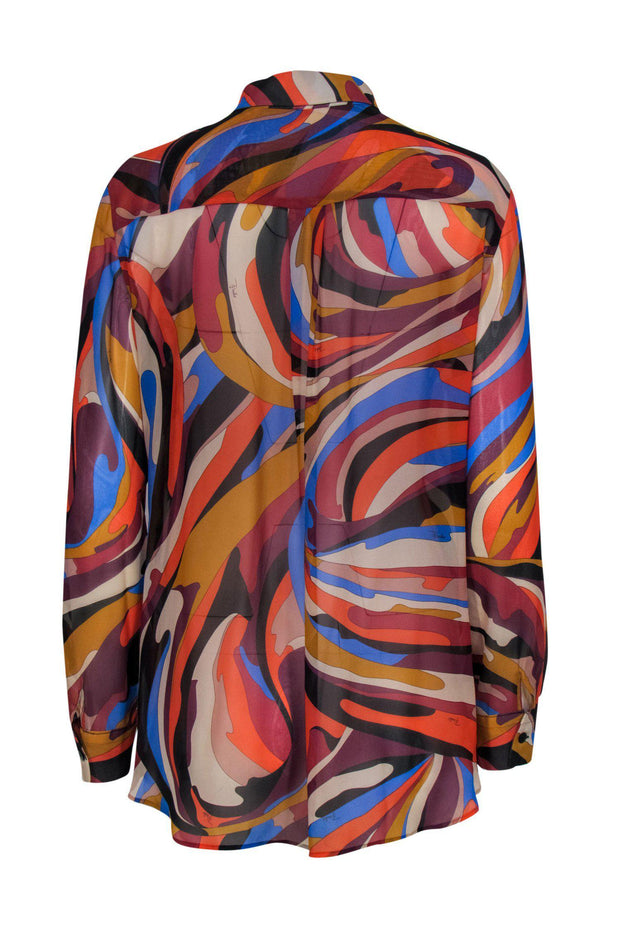Current Boutique-Emilio Pucci - Multicolored Printed Long Sleeve Button-Up Silk Sheer Blouse Sz 14
