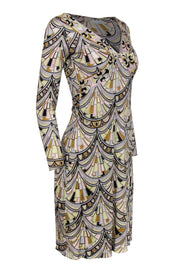 Current Boutique-Emilio Pucci - Pastel Printed Silk V-Neck Sheath Dress Sz 4
