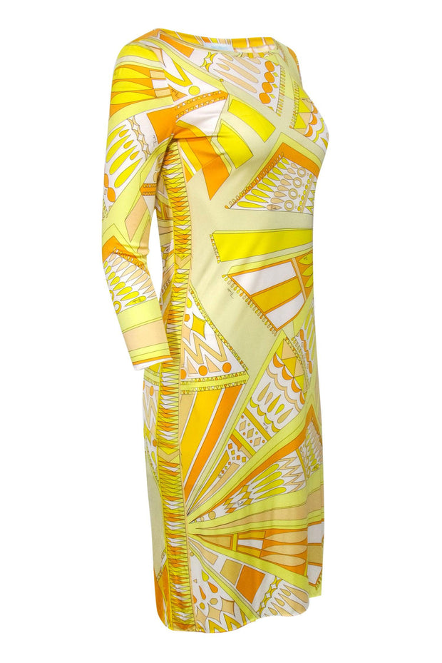 Current Boutique-Emilio Pucci - Yellow Psychedelia Print Silk Dress Sz 8