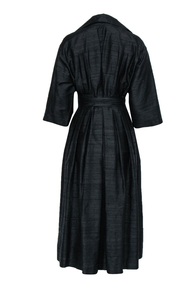 Current Boutique-Emmanuelle Khanh - Vintage Black Silk Large Collar Button Front Dress Sz 8