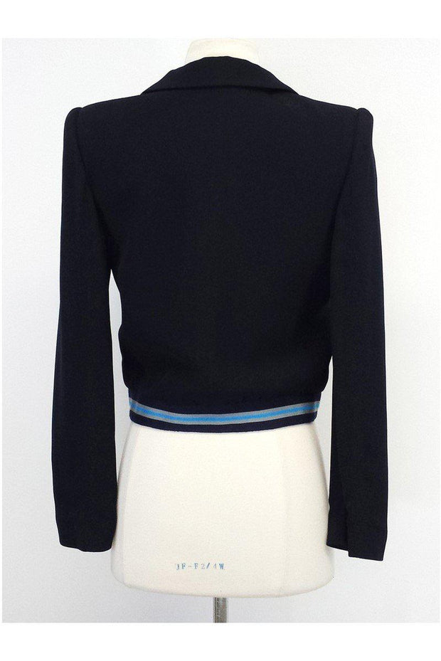 Current Boutique-Emporio Armani - Black & Striped Knit Trim Blazer Sz 2
