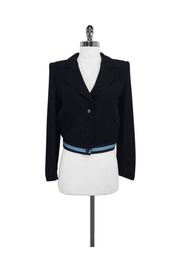 Current Boutique-Emporio Armani - Black & Striped Knit Trim Blazer Sz 2