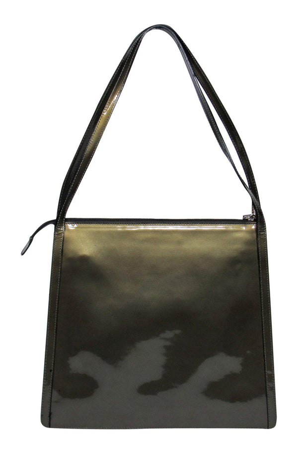 Current Boutique-Emporio Armani - Olive Green Patent Leather Square Handbag