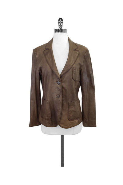 Current Boutique-Emporio Armani - Taupe Leather Jacket Sz 6
