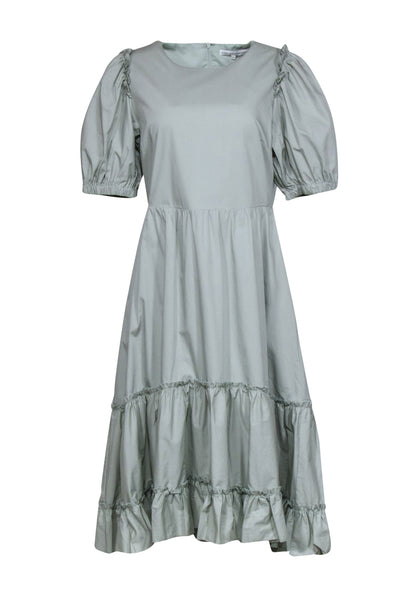 Current Boutique-English Factory - Mint Green Cotton Puff Sleeve Midi Dress w/ Tired Skirt Sz L