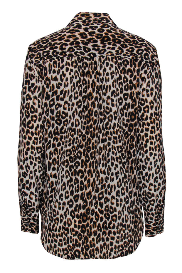 Current Boutique-Equipment - Beige & Black Leopard Print Silk Button-Up Blouse Sz XL