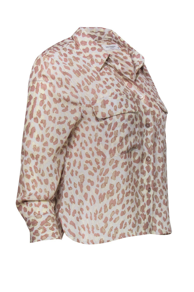 Current Boutique-Equipment - Beige Leopard Print Silk Button-Up Blouse Sz S