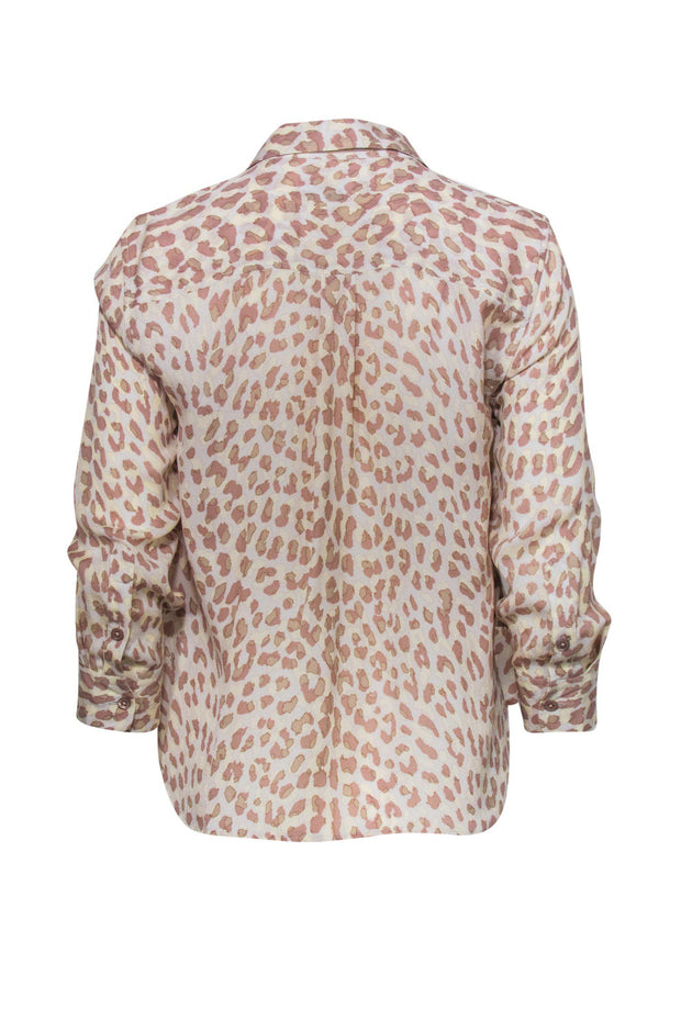 Current Boutique-Equipment - Beige Leopard Print Silk Button-Up Blouse Sz S