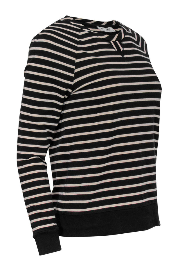 Current Boutique-Equipment - Black & Beige Striped Crewneck Sweatshirt Sz S