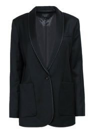 Current Boutique-Equipment - Black Buttoned Wool "Matthieu" Blazer w/ White Contrast Stitching Sz 6