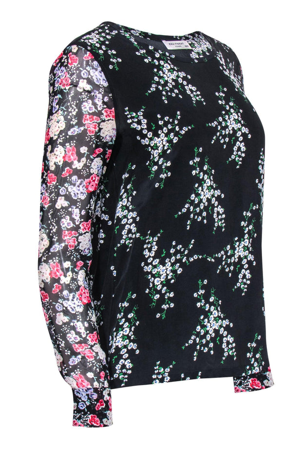 Current Boutique-Equipment - Black Floral Print Silk Blouse Sz XS