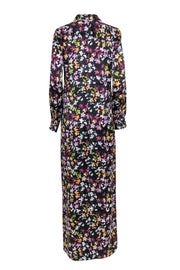 Current Boutique-Equipment - Black & Multicolor Floral Print Long Sleeve Silk Maxi Dress Sz M
