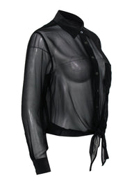 Current Boutique-Equipment - Black Sheer Button-Up Blouse w/ Tie Sz S