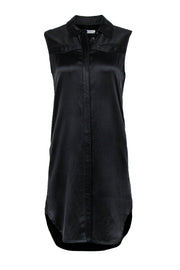 Current Boutique-Equipment - Black Silk Satin Shirt Dress w/ Arrow Pockets Sz S